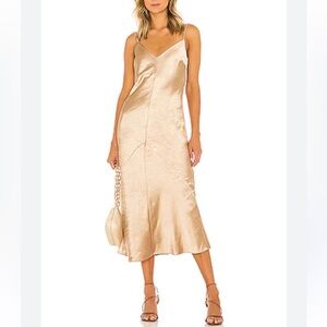 NWT Line & Dot Revolve Dolly‎ Satin Oyster Champagne Slip dress NEW s Bias Cut